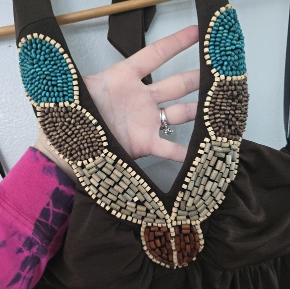 Iz Byer Y2K Dress Size Small Boho Beaded Embellished Halter Fairycore Festival - Picture 3 of 9